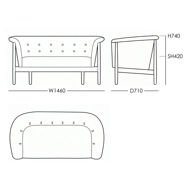 Vita Sofaの寸法図